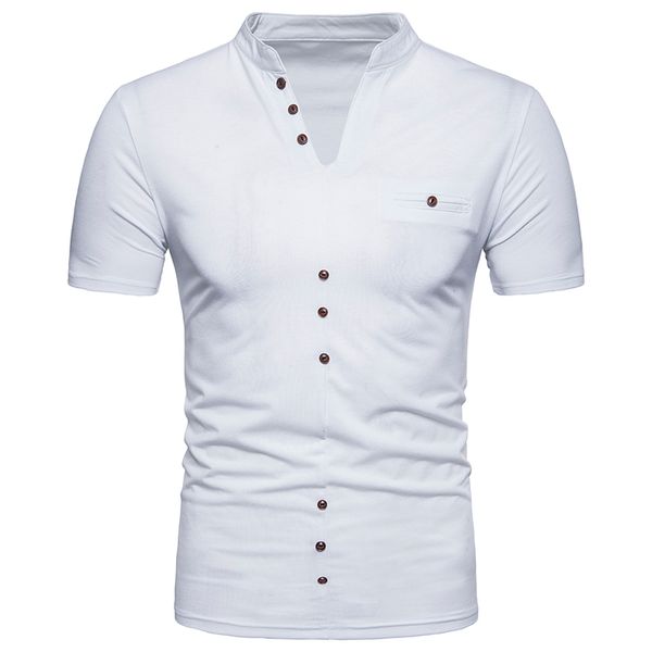 designer mens collar tshirts solid color single row button short sleeve male fashion boys tees, White;black
designer mens collar tshirts solid color single row button short sleeve male fashion boys tees, White;black