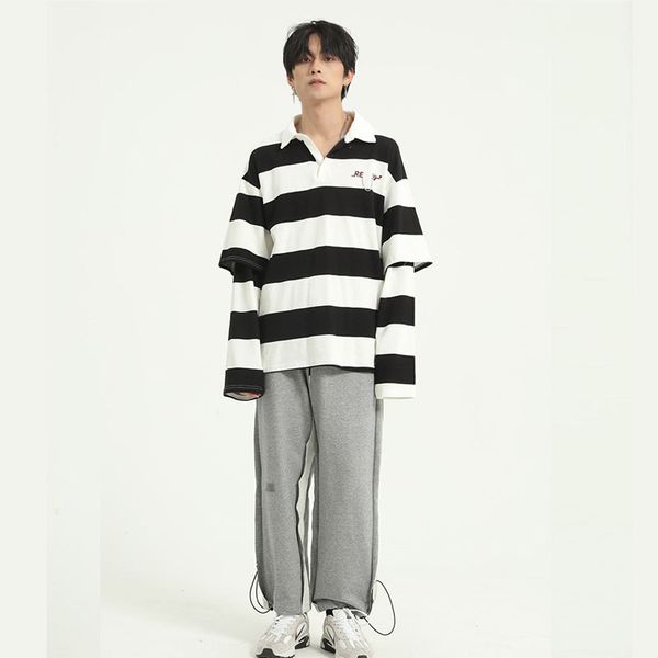 male women couple streetwear hip hop tees shirts men embroidered chain vintage casual loose stripe long sleeve polo shirt, White;black
male women couple streetwear hip hop tees shirts men embroidered chain vintage casual loose stripe long sleeve polo shirt, White;black