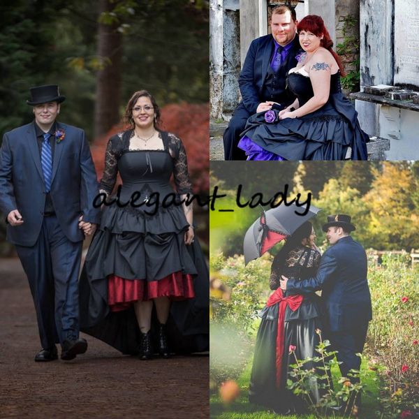 high low gothic black wedding dresses with lace jacket vintage plus size alternative steampunk goth corset country wedding dress, White
high low gothic black wedding dresses with lace jacket vintage plus size alternative steampunk goth corset country wedding dress, White