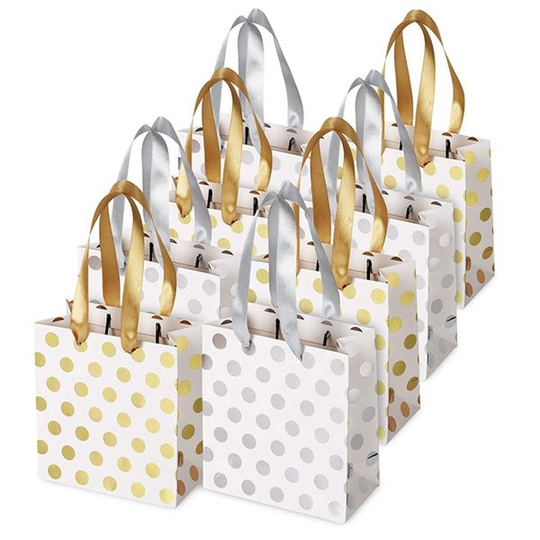 small gift bags for bridal,wedding,birthday,christmas holidays graduation wedding showers,small(gold silver metallic dots 8 pack
small gift bags for bridal,wedding,birthday,christmas holidays graduation wedding showers,small(gold silver metallic dots 8 pack