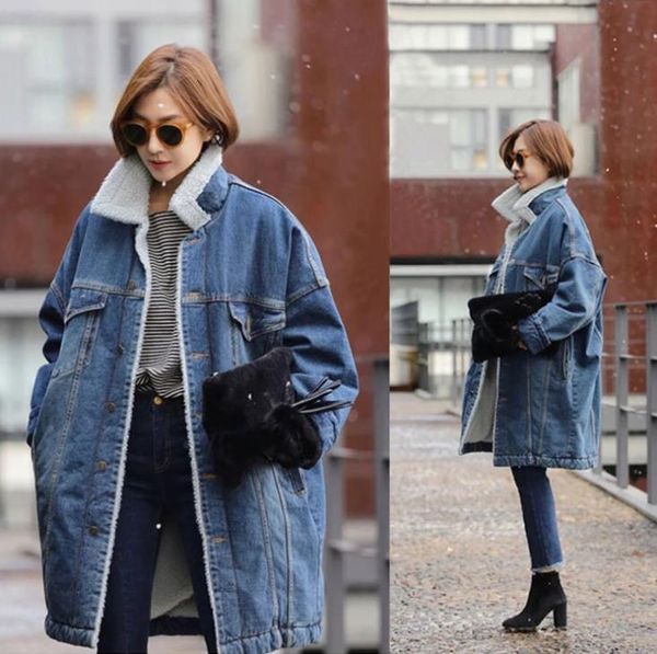 women designer coats fashion thickened warm fleece jean coat casual medium long plus size women outwear, Black
women designer coats fashion thickened warm fleece jean coat casual medium long plus size women outwear, Black