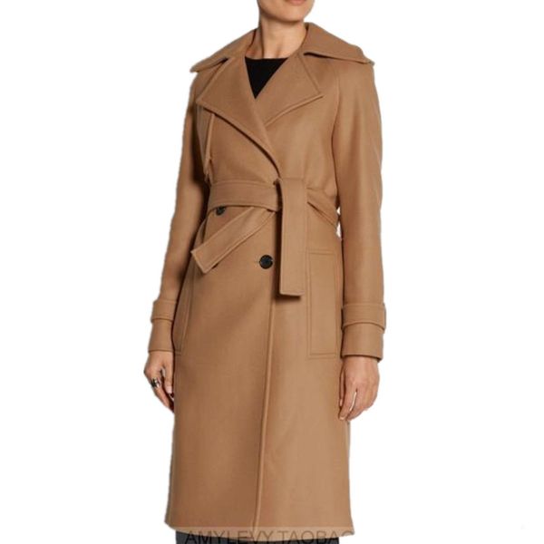 2019 winter fashion double breasted camel belt women wool blends coat slim turn-down collar long woolen coat, Black
2019 winter fashion double breasted camel belt women wool blends coat slim turn-down collar long woolen coat, Black