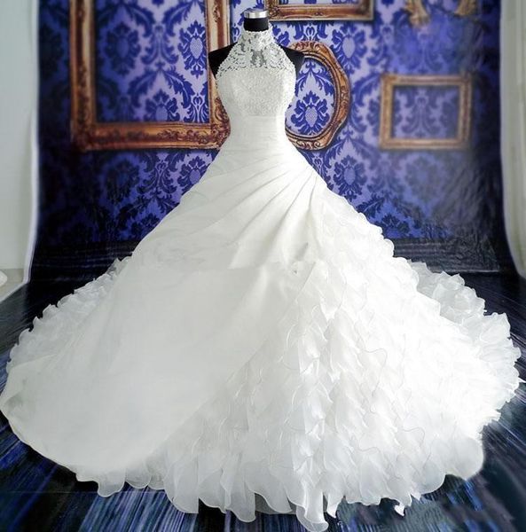 2020 new vintage a line wedding dresses high neck sleeveless lace appliques pearls chapel train organza ruffles tiered formal bridal gowns, White
2020 new vintage a line wedding dresses high neck sleeveless lace appliques pearls chapel train organza ruffles tiered formal bridal gowns, White