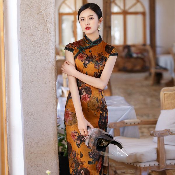 short sleeve wedding party gown ptint flower elegant women mandarin collar cheongsam vestidso high split silk qipao, Red
short sleeve wedding party gown ptint flower elegant women mandarin collar cheongsam vestidso high split silk qipao, Red