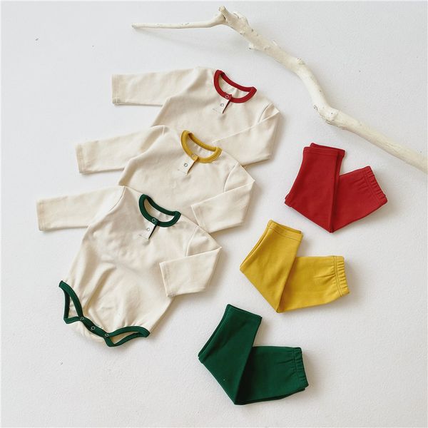 newborn baby set long sleeve romper +pants clothing set, White