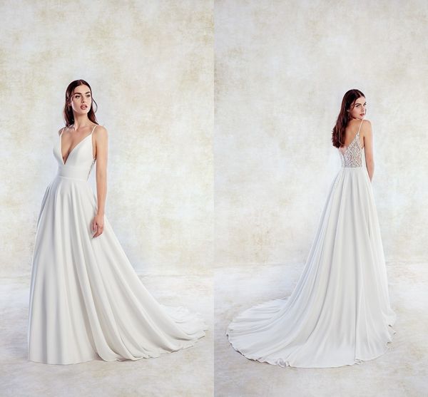 2019 simple plus size wedding dresses spaghetti straps v neck lace back floor length wedding dress bridal gowns vestidos de novia, White
2019 simple plus size wedding dresses spaghetti straps v neck lace back floor length wedding dress bridal gowns vestidos de novia, White