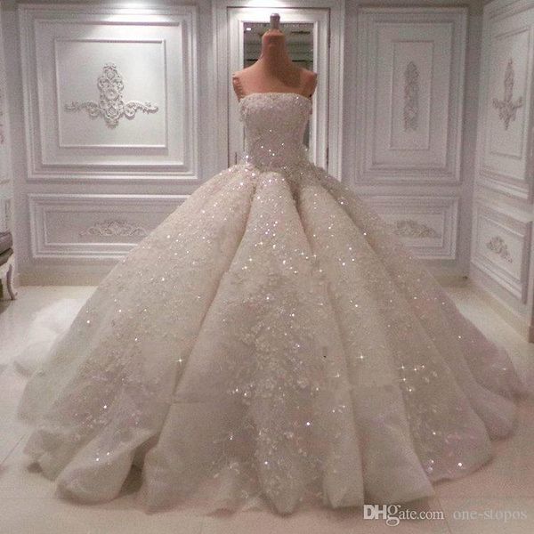sparkly lace appliqued strapless ball gown wedding dresses luxury plus size ctystal beaded arabic dubai bridal gown, White
sparkly lace appliqued strapless ball gown wedding dresses luxury plus size ctystal beaded arabic dubai bridal gown, White