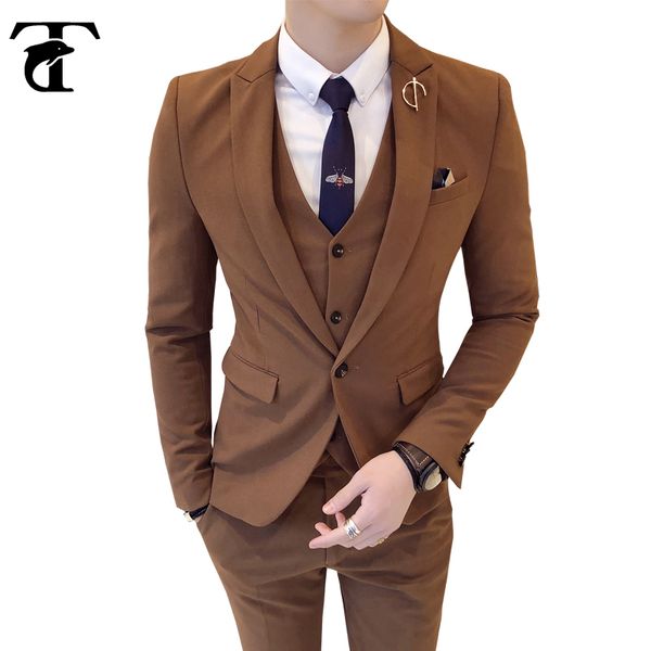 three piece smart casual men suit british style business chic classy suits one button slim fit blazer pants vest costume homme, White;black
three piece smart casual men suit british style business chic classy suits one button slim fit blazer pants vest costume homme, White;black