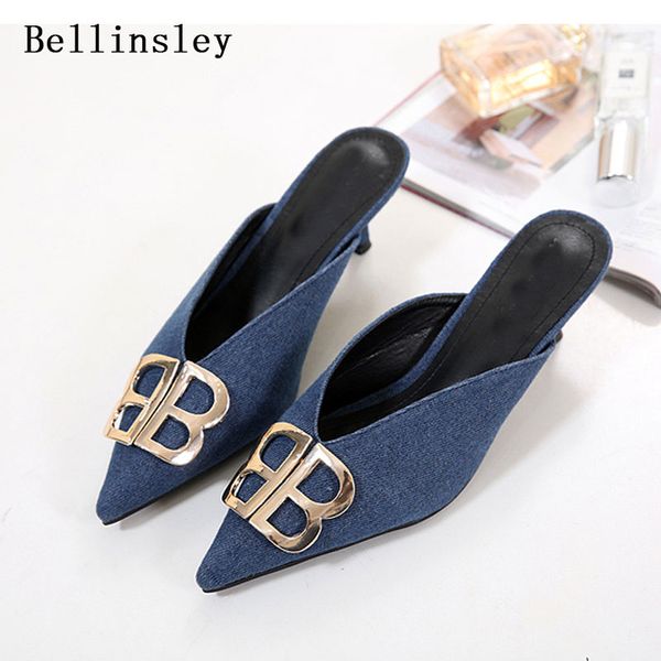 bellinsley blue denim women mules slippers fashion pointed toe thin heels metal decoration women slides outdoor sandals slippers, Black
bellinsley blue denim women mules slippers fashion pointed toe thin heels metal decoration women slides outdoor sandals slippers, Black