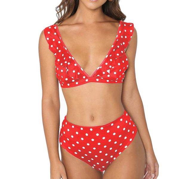 women swimwear 6 color dot ruffles two pieces bikini swimsuit casual bathing for summer beach party 18may10, White
women swimwear 6 color dot ruffles two pieces bikini swimsuit casual bathing for summer beach party 18may10, White
