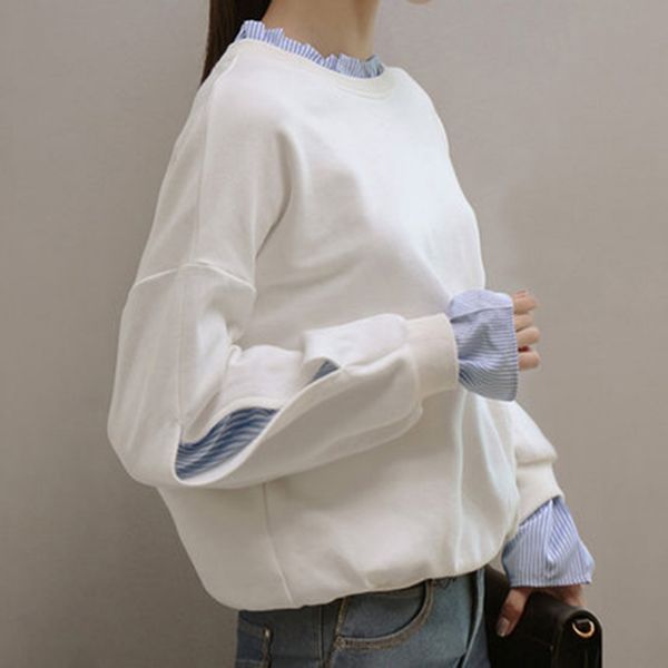 fake 2-pieces sweatshirt for women stylish split long sleeve striped inside autumn winter girls sweet loose m-xxl, Black
fake 2-pieces sweatshirt for women stylish split long sleeve striped inside autumn winter girls sweet loose m-xxl, Black