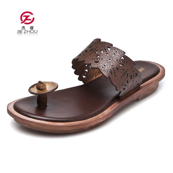 ethnic style genuine leather flip-flops female summer 2019 new outside non-slip flat beach shoes woman slippers, Black 
ethnic style genuine leather flip-flops female summer 2019 new outside non-slip flat beach shoes woman slippers, Black