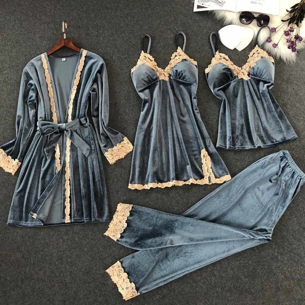warm sleepwear pajamas for women gold velvet clothes 4 pieces pajamas set winter robe with chest pad female sleepwear suit, Black;red
warm sleepwear pajamas for women gold velvet clothes 4 pieces pajamas set winter robe with chest pad female sleepwear suit, Black;red