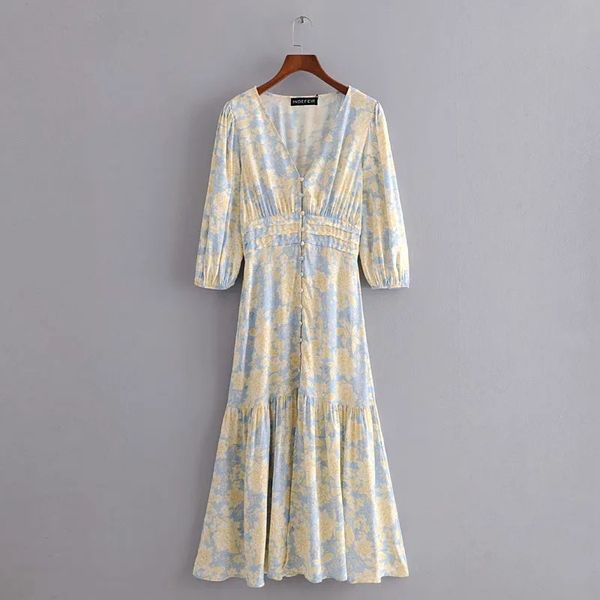 fashion women yellow floral midi dress summer 2020 short sleeve buttons ladies elegant v neck vintage dress vestidos, White;black
fashion women yellow floral midi dress summer 2020 short sleeve buttons ladies elegant v neck vintage dress vestidos, White;black