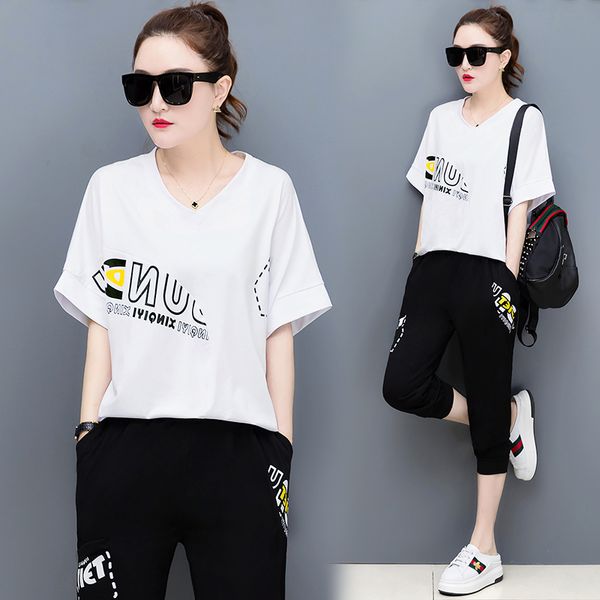 sets for women summer 2020 new fashion casual two-piece set female short-sleeved t-shirt cropped pants suit cotton spring loose, White
sets for women summer 2020 new fashion casual two-piece set female short-sleeved t-shirt cropped pants suit cotton spring loose, White