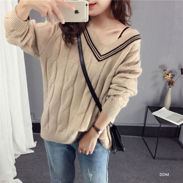winter v-neck twist knitted sweaters women long sleeve off shoulder sweater femme 2019 autumn outwear sweater, White;black
winter v-neck twist knitted sweaters women long sleeve off shoulder sweater femme 2019 autumn outwear sweater, White;black