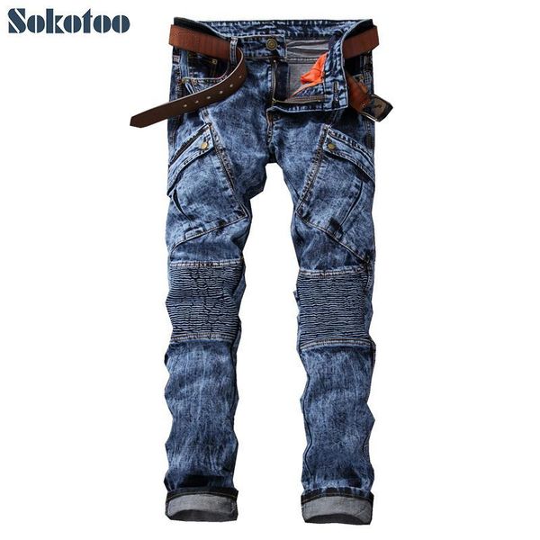 sokotoo men's fashion pockets acid snow wash biker jeans casual patchwork denim pants long trousers, Blue
sokotoo men's fashion pockets acid snow wash biker jeans casual patchwork denim pants long trousers, Blue