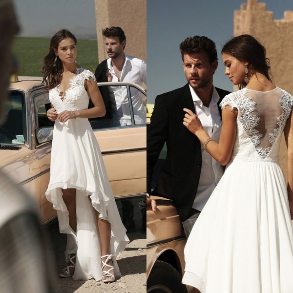 2019 high low beach wedding dresses v neck lace appliqued chiffon skirts vestidos de novia floor length a line boho wedding dress, White
2019 high low beach wedding dresses v neck lace appliqued chiffon skirts vestidos de novia floor length a line boho wedding dress, White