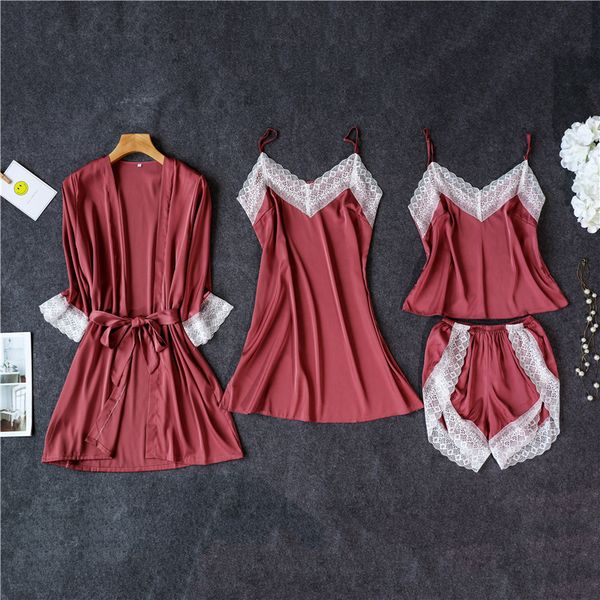 women's sleepwear for women summer thin section satin suspenders shorts four-piece lace-edged home clothes lounge bathrobe, Black;red
women's sleepwear for women summer thin section satin suspenders shorts four-piece lace-edged home clothes lounge bathrobe, Black;red
