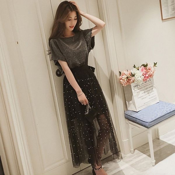 women's summer short sleeve tee thin starry long t-shirt + half-length mesh skirt suit 2 pieces co1, Gray
women's summer short sleeve tee thin starry long t-shirt + half-length mesh skirt suit 2 pieces co1, Gray