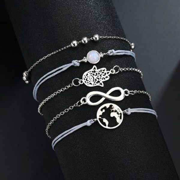 5 pcs/set punk retro palm map digital bead gem silver leather chain pendant bracelet set multilayer bracelet bb75, Golden;silver
5 pcs/set punk retro palm map digital bead gem silver leather chain pendant bracelet set multilayer bracelet bb75, Golden;silver