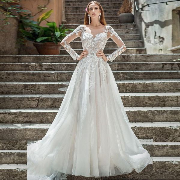 sheer long sleeves appliques lace wedding dresses 2020 modest custom illusion bridal gowns european fashion robe de mariage, White
sheer long sleeves appliques lace wedding dresses 2020 modest custom illusion bridal gowns european fashion robe de mariage, White