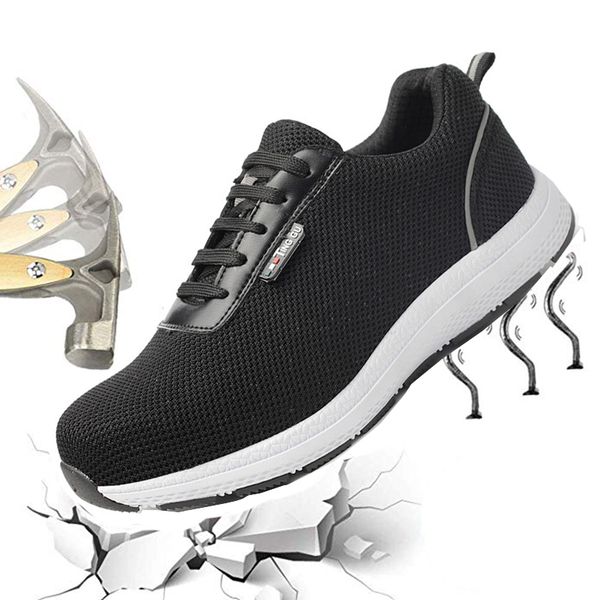 men's steel toe work safety shoes breathable anti-smashing reflective casual sneakers men work safety boots indestructible shoes, Black
men's steel toe work safety shoes breathable anti-smashing reflective casual sneakers men work safety boots indestructible shoes, Black