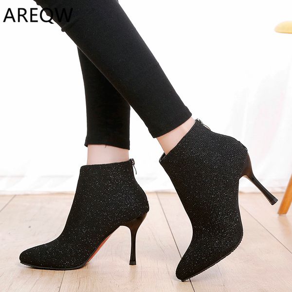 2019 new women's fashion high-heeled stiletto flat ankle boots casual and comfortable shallow mouth sequin cloth women's boots, Black
2019 new women's fashion high-heeled stiletto flat ankle boots casual and comfortable shallow mouth sequin cloth women's boots, Black
