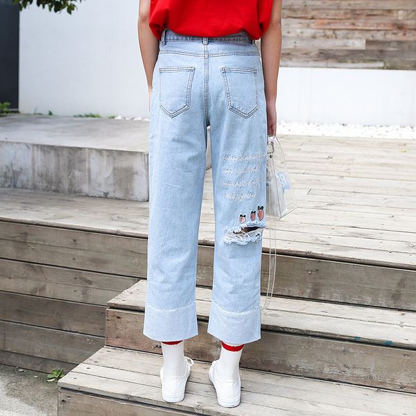 new summer women's jeans college wind sweet fruit embroidery jeans loose high waist harajuku embroidery curling female, Blue
new summer women's jeans college wind sweet fruit embroidery jeans loose high waist harajuku embroidery curling female, Blue