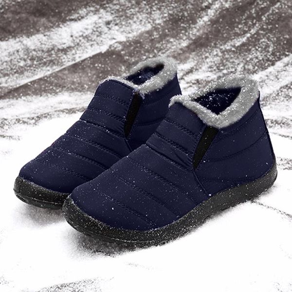 fur lined men waterproof snow boots winter thick warm short plush boots for male solid slip on ankle snow shoes men footwear d40, Black