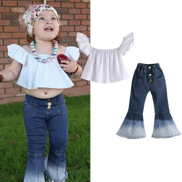 2-7y girls summer clothes sets white off shoulder crop +denim bell-bottoms jeans 2pcs outfit set
2-7y girls summer clothes sets white off shoulder crop +denim bell-bottoms jeans 2pcs outfit set