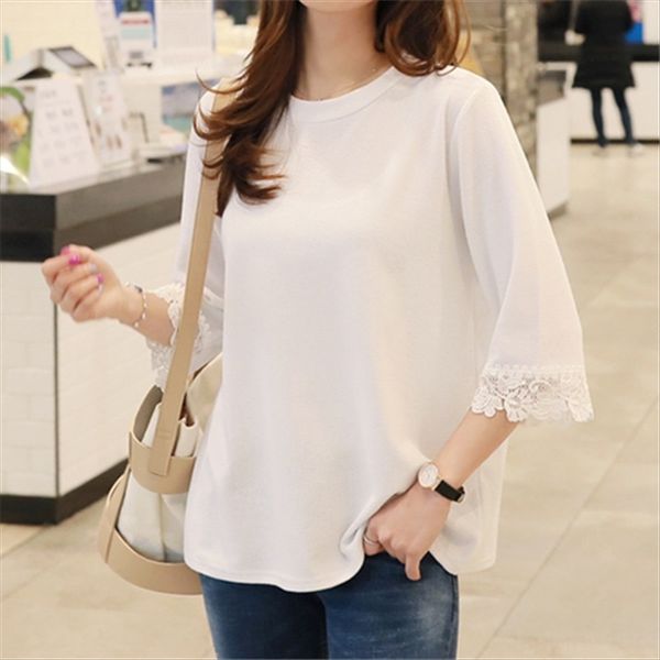2019 summer round t-shirt lace collar large size female t-shirt base lace sunscreen top, White
2019 summer round t-shirt lace collar large size female t-shirt base lace sunscreen top, White