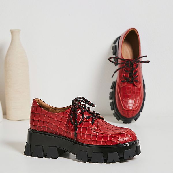 women's genuine leather stone pattern lace-up flats thick sole platform female comfortable footwear shoes for women, Black
women's genuine leather stone pattern lace-up flats thick sole platform female comfortable footwear shoes for women, Black