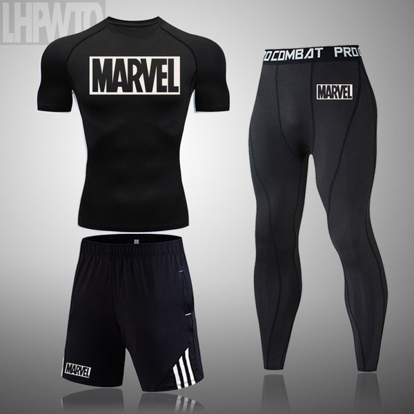 3pcs/set marvel men's t-shirt gym fitness compression sports suit clothes running jogging sport wear tight quick dry running set, Black;blue
3pcs/set marvel men's t-shirt gym fitness compression sports suit clothes running jogging sport wear tight quick dry running set, Black;blue