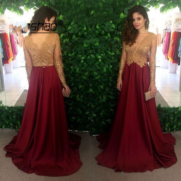 vestidos de festa burgundy evening dresses gold appliques full sleeves illusion dubai saudi arabic evening gown prom dress, Black;red
vestidos de festa burgundy evening dresses gold appliques full sleeves illusion dubai saudi arabic evening gown prom dress, Black;red
