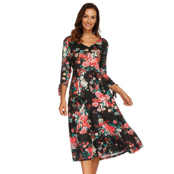 2018 new women v-neck cropped sleeves dress ladies fashion floral print casual dresses with bow female autumn skirt, Black;gray
2018 new women v-neck cropped sleeves dress ladies fashion floral print casual dresses with bow female autumn skirt, Black;gray
