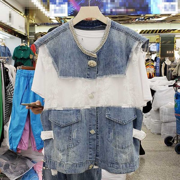 summer sunscreen vest coat female new denim stitching perspective mesh jacket coat women's vest chalecos mujer white blue, Black;white
summer sunscreen vest coat female new denim stitching perspective mesh jacket coat women's vest chalecos mujer white blue, Black;white