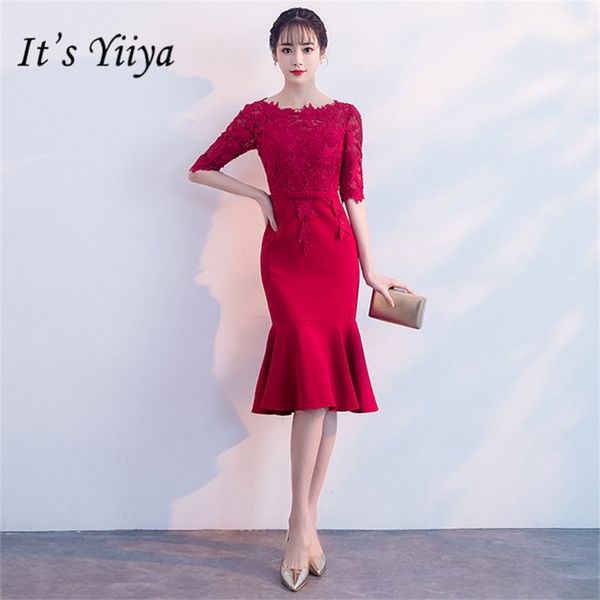 it's yiiya wine red mermaid prom gowns elegant lace half sleeve o-neck slim knee-length formal dresses h209, White;black
it's yiiya wine red mermaid prom gowns elegant lace half sleeve o-neck slim knee-length formal dresses h209, White;black