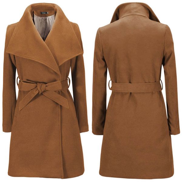 women designer winter coats sashes lapel neck fashion solid color women outerwear casual female wool coats, Black
women designer winter coats sashes lapel neck fashion solid color women outerwear casual female wool coats, Black