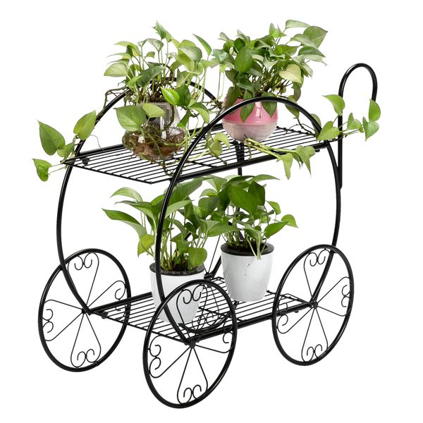 2 layer plant stand with handle cart shape metal flower pot display shelf garden ing
2 layer plant stand with handle cart shape metal flower pot display shelf garden ing