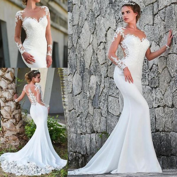 2020 long sleeves mermaid wedding dresses lace applique sweep train wedding bridal gowns robes de mariée, White
2020 long sleeves mermaid wedding dresses lace applique sweep train wedding bridal gowns robes de mariée, White