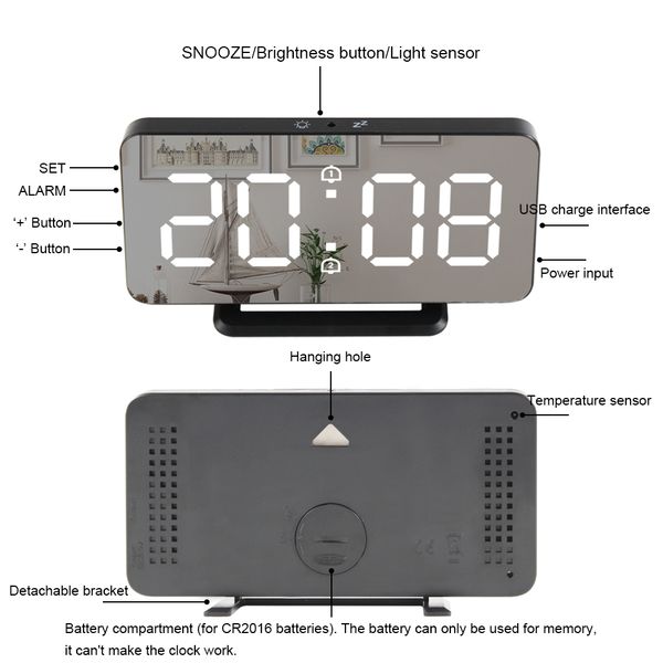 mirror digital alarm clock led electronic temperature wall table snooze clocks usb multifunction watch nightlight home office
mirror digital alarm clock led electronic temperature wall table snooze clocks usb multifunction watch nightlight home office