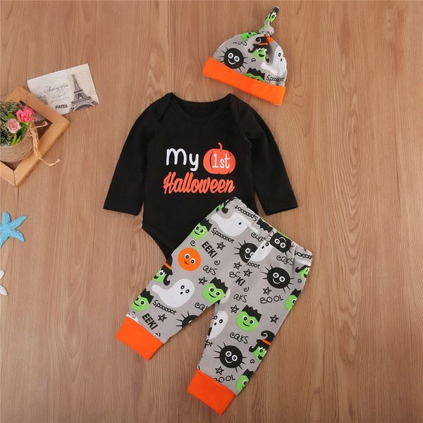 младенец осени младенца девушки мальчика одежды набор bodysuit с длинным рукавом хэллоуин топы брюки hat мальчиков одежда для девочек одежда, White 
младенец осени младенца девушки мальчика одежды набор bodysuit с длинным рукавом хэллоуин топы брюки hat мальчиков одежда для девочек одежда, White