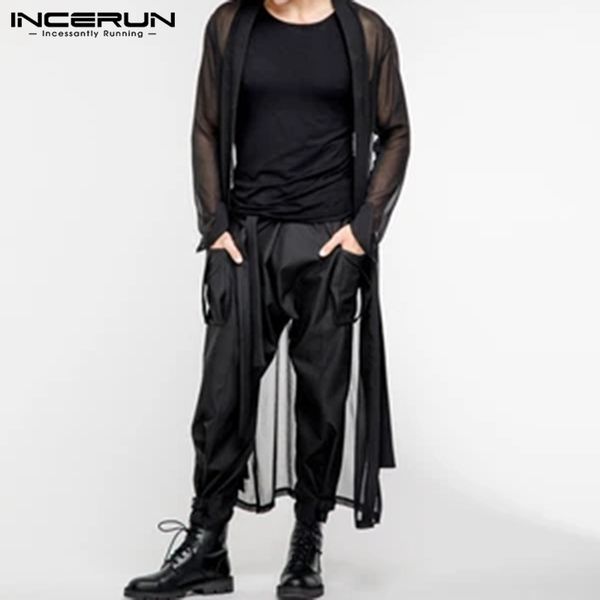 men's casual shirts incerun fashion mesh men long shirt transparent open stitch cardigan sleeve cloak streetwear plus size, White;black
men's casual shirts incerun fashion mesh men long shirt transparent open stitch cardigan sleeve cloak streetwear plus size, White;black