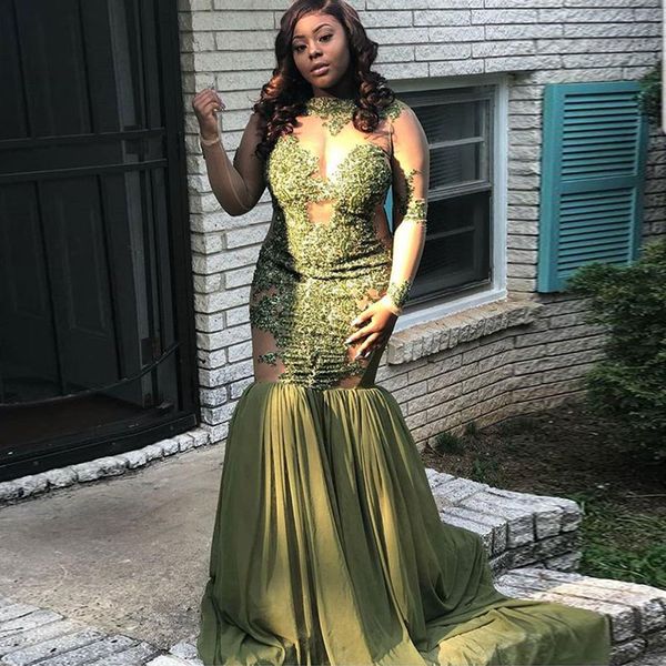 olive green lace mermaid prom dresses with long sleeves beaded sheer bateau neck appliqued party dress plus size chiffon evening gowns, Black
olive green lace mermaid prom dresses with long sleeves beaded sheer bateau neck appliqued party dress plus size chiffon evening gowns, Black