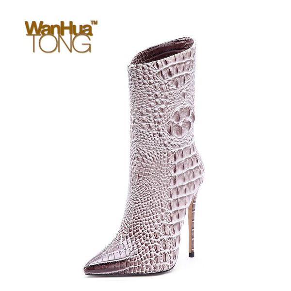 wanhuatong winter vintage elegance pointed toe stiletto heel crocodile skin pattern mid-calf boots, Black
wanhuatong winter vintage elegance pointed toe stiletto heel crocodile skin pattern mid-calf boots, Black