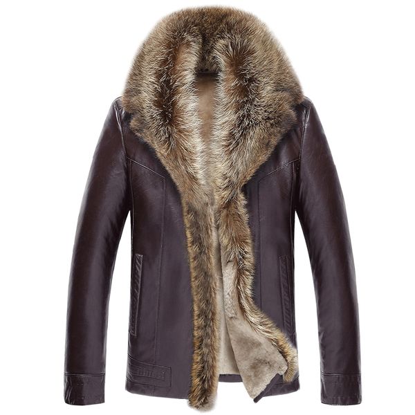 men's winter lambs wool leather jacket men thick raccoon fur collar jaqueta couro masculino plus size hj509, Black
men's winter lambs wool leather jacket men thick raccoon fur collar jaqueta couro masculino plus size hj509, Black