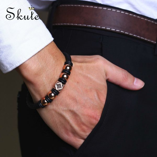 skute titanium steel braided leather rose gold beads black cz zircon bracelet bangles for men fashion jewelry pulseira wristband
skute titanium steel braided leather rose gold beads black cz zircon bracelet bangles for men fashion jewelry pulseira wristband
