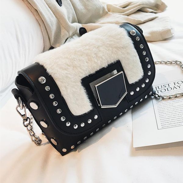 2019 fashion new female square bag pu leather women's designer handbag splicing plush chain shoulder messenger bags 
2019 fashion new female square bag pu leather women's designer handbag splicing plush chain shoulder messenger bags