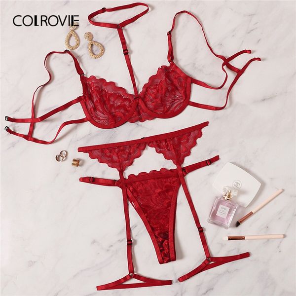 colrovie red floral lace garter lingerie set with choker women intimates 2019 underwire bra and thongs ladies underwear set, Red;black
colrovie red floral lace garter lingerie set with choker women intimates 2019 underwire bra and thongs ladies underwear set, Red;black